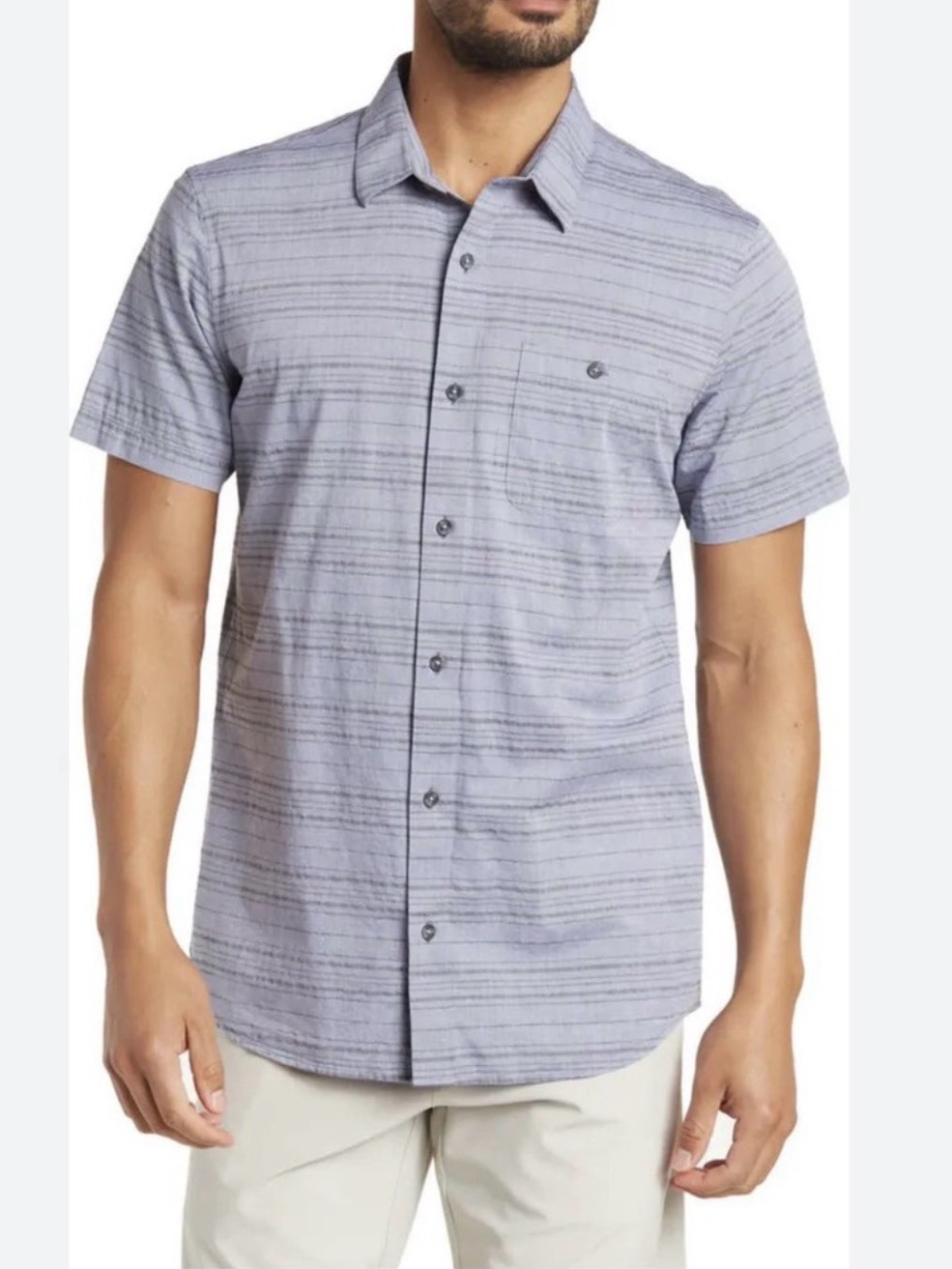 Travis Mathew Thoreau Striped Button Down Shirt Xl Gray Blue Short Sleeve
